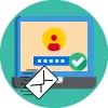 Icon for the "Password Check" phishing template: a laptop login screen with a confirmed password and an email