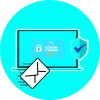 Icon zur Vorlage «Hyperlink: New Banking Security Alert»: Laptop mit Login-Maske, E-Mail und Schutzschild