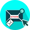 Icon zur Vorlage «Hyperlink: Generated Message Activate Now!»: E-Mail mit «Activate» und Mauszeiger