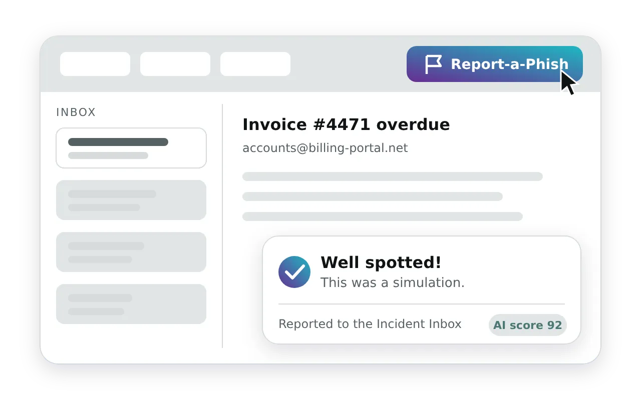 The Report-a-Phish button in the mail client, and the instant feedback that the reported message was a simulation