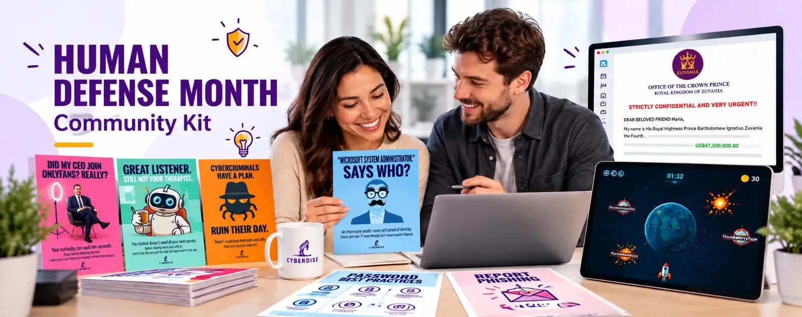 Human Defense Month Community Kit 2026 with cybersecurity posters, infographics and awareness games